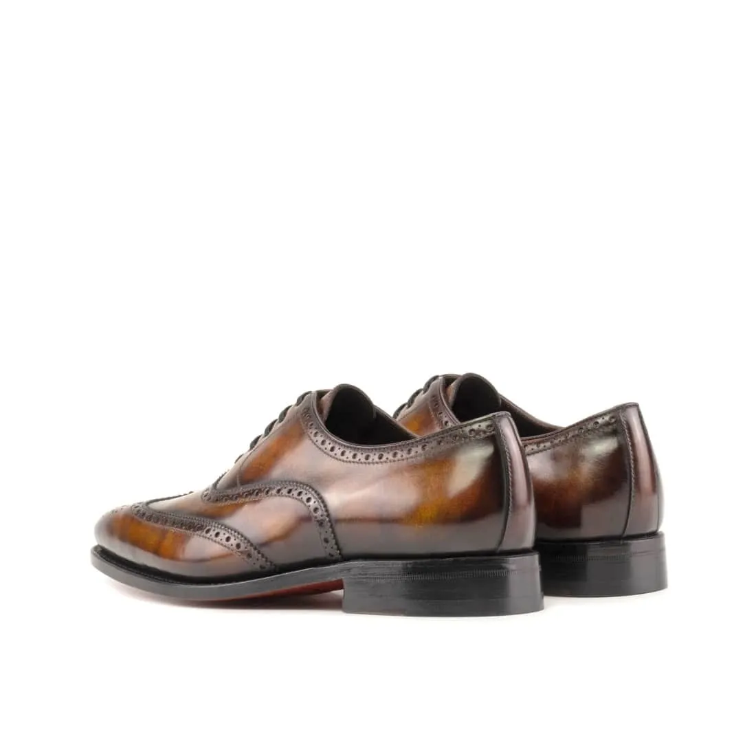 Richelieu fleuri en cuir patiné marron et cognac