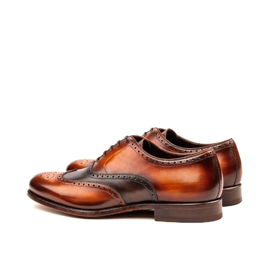Richelieu fleuri en cuir patiné marron et cognac