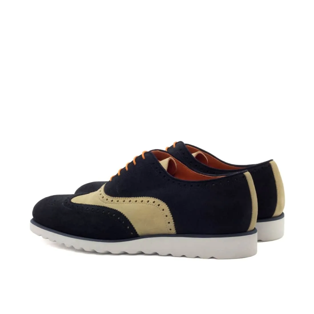 Richelieu fleuri en daim beige et bleu marine - Semelles sport