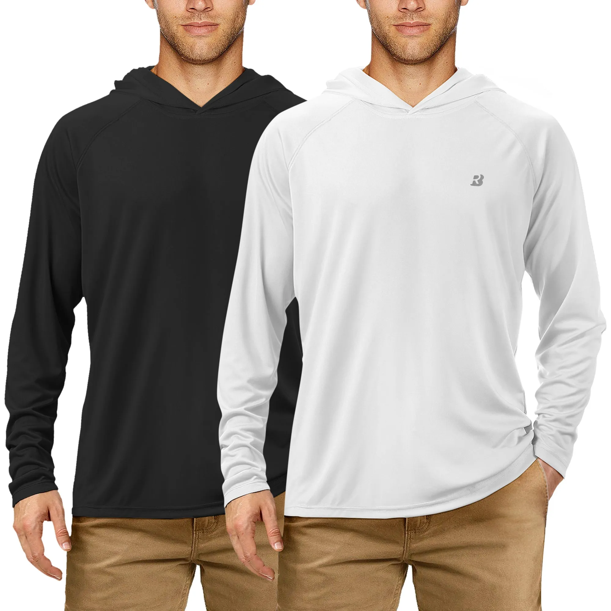 Roadbox 2 Pack UPF 50  Fishing Shirts for Men Long Sleeve Sun Protection Hoodie Lightweight Outdoor UV Hiking Shirts