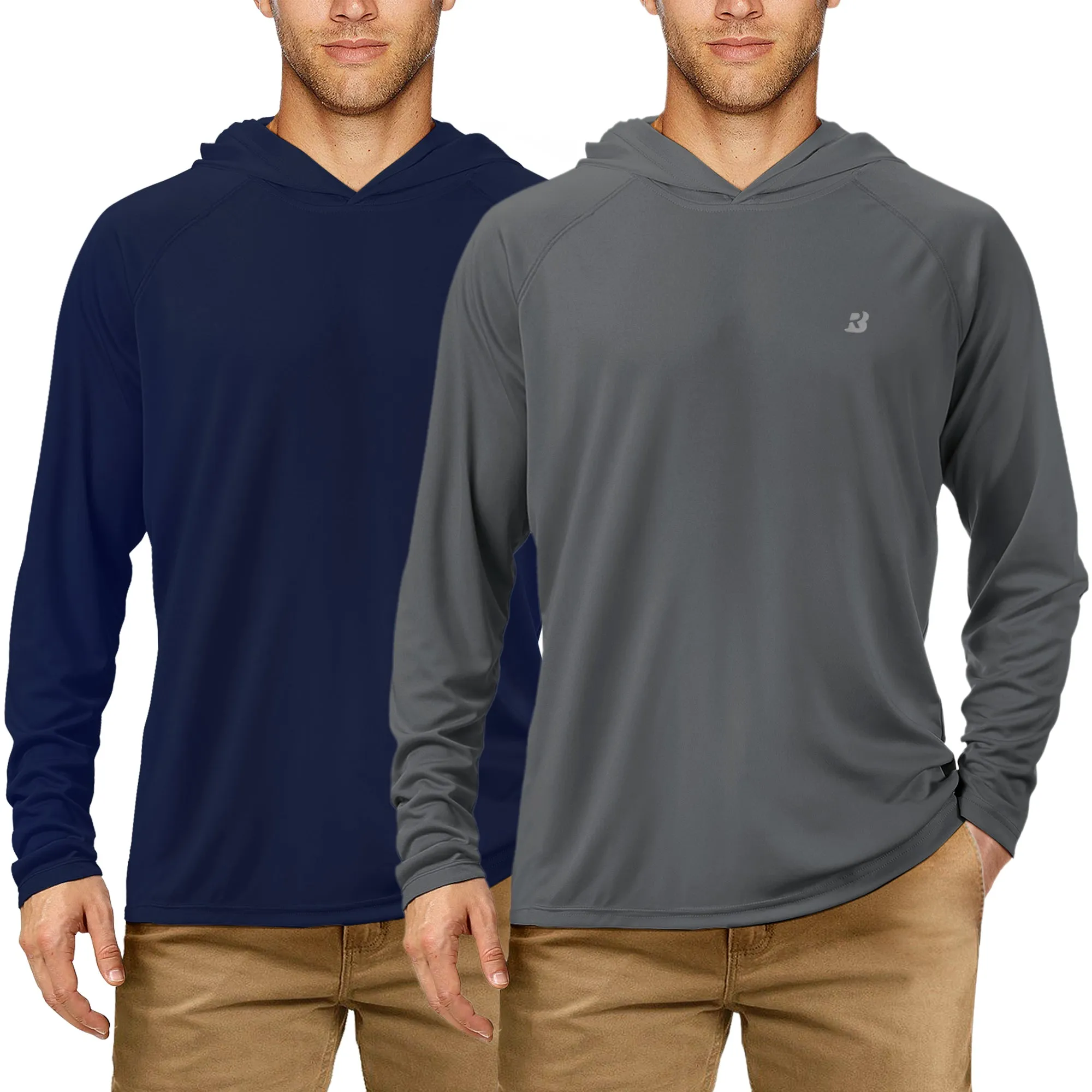 Roadbox 2 Pack UPF 50  Fishing Shirts for Men Long Sleeve Sun Protection Hoodie Lightweight Outdoor UV Hiking Shirts