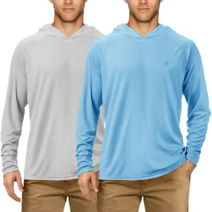 Roadbox 2 Pack UPF 50  Fishing Shirts for Men Long Sleeve Sun Protection Hoodie Lightweight Outdoor UV Hiking Shirts