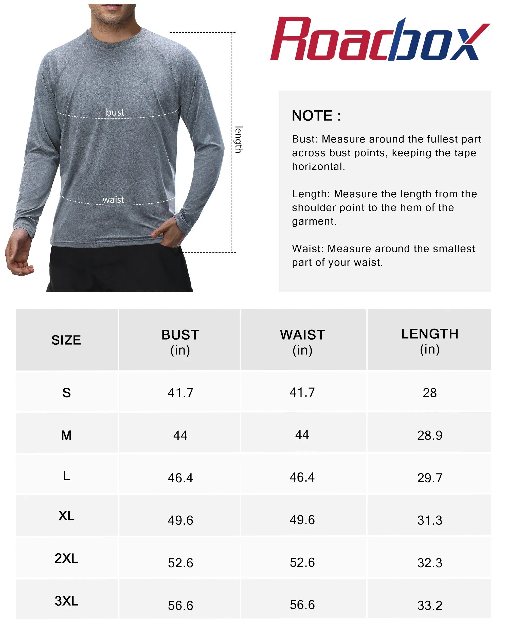 Roadbox Mens UPF 50  UV Sun Protection Long Sleeve Shirts Rash Guard for Fishing Hiking Swimming Running