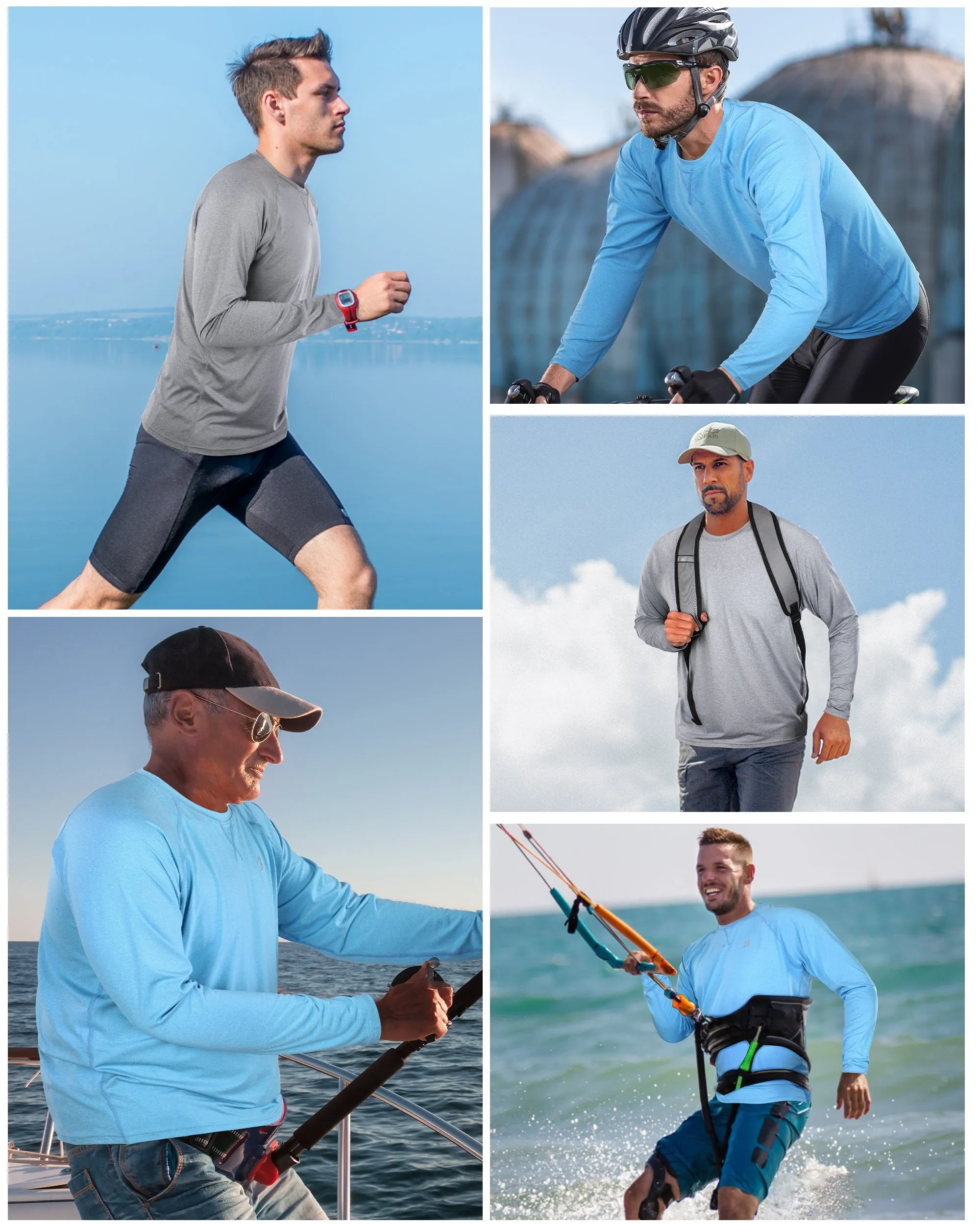 Roadbox Mens UPF 50  UV Sun Protection Long Sleeve Shirts Rash Guard for Fishing Hiking Swimming Running