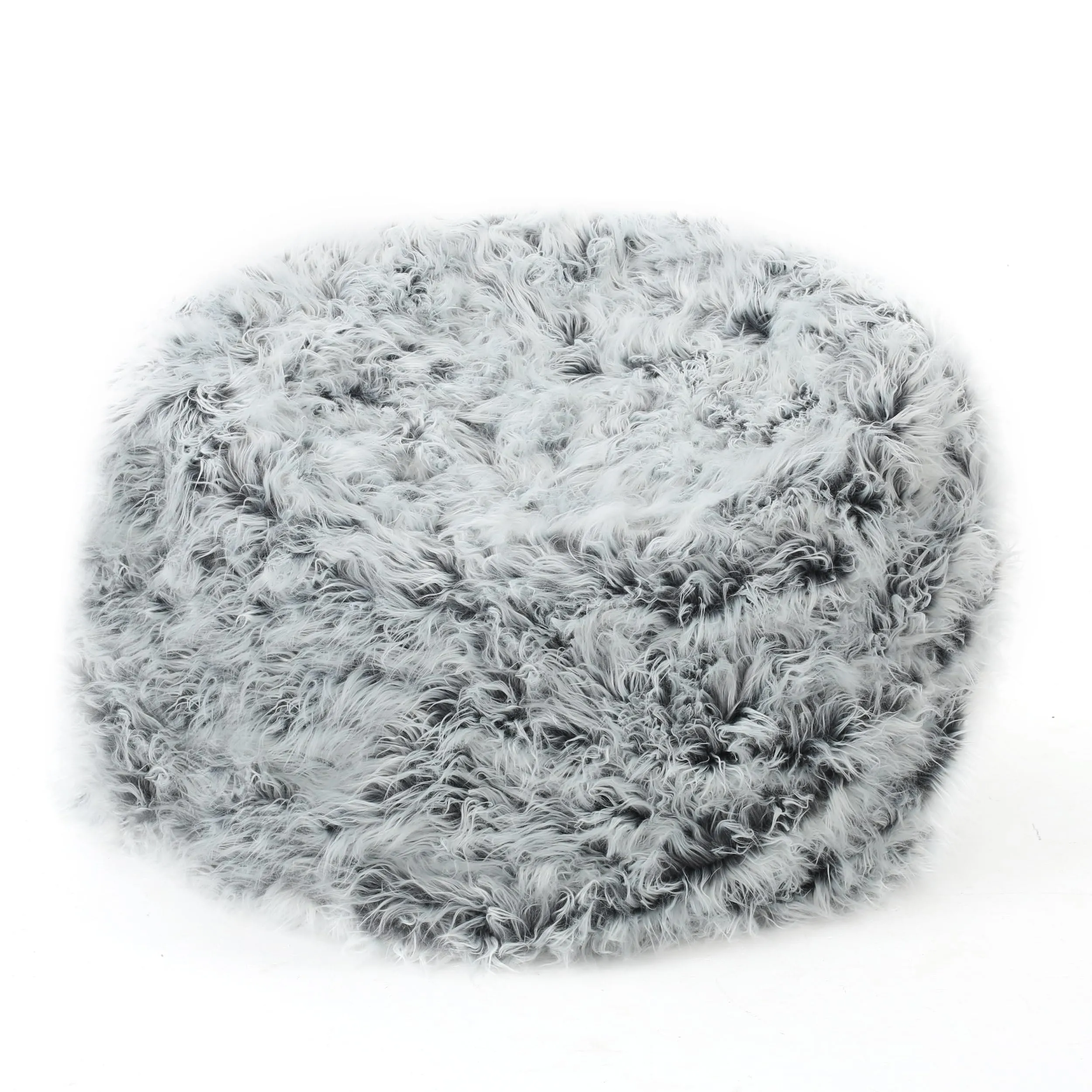 Rounded Fur Bean Bag with Softness and Comfort Silver Modern