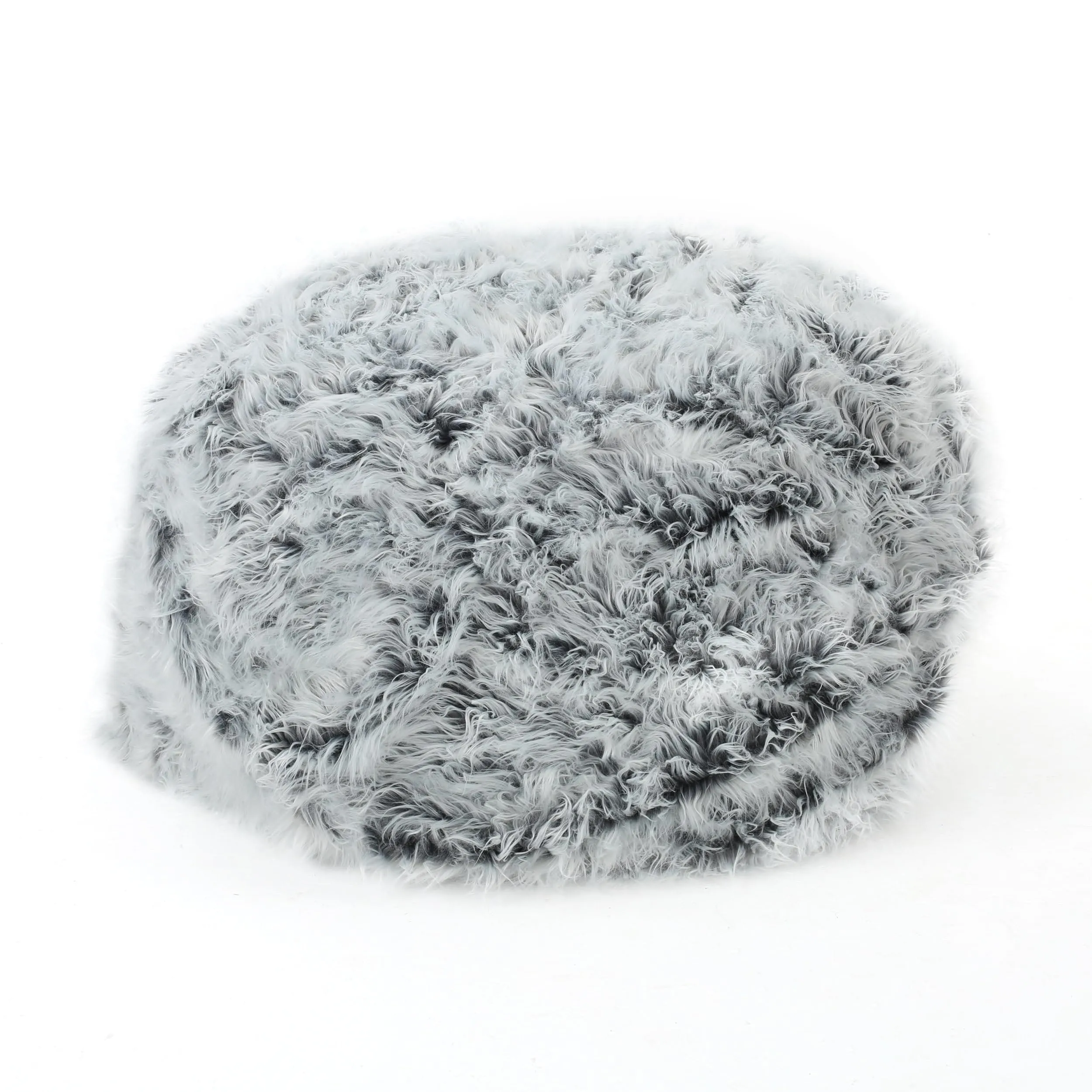 Rounded Fur Bean Bag with Softness and Comfort Silver Modern