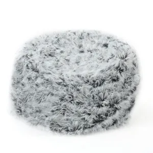 Rounded Fur Bean Bag with Softness and Comfort Silver Modern