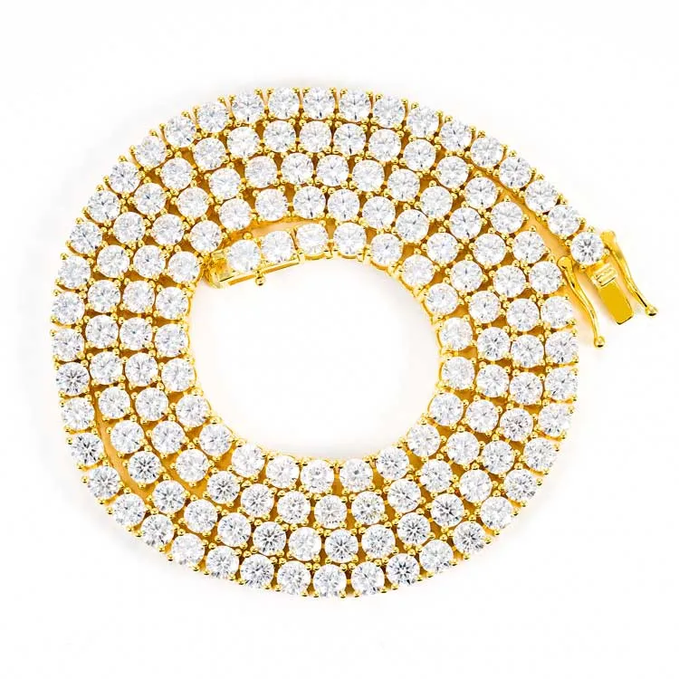 S925 Moissanite Tennis Chain in 14K Gold - 4mm