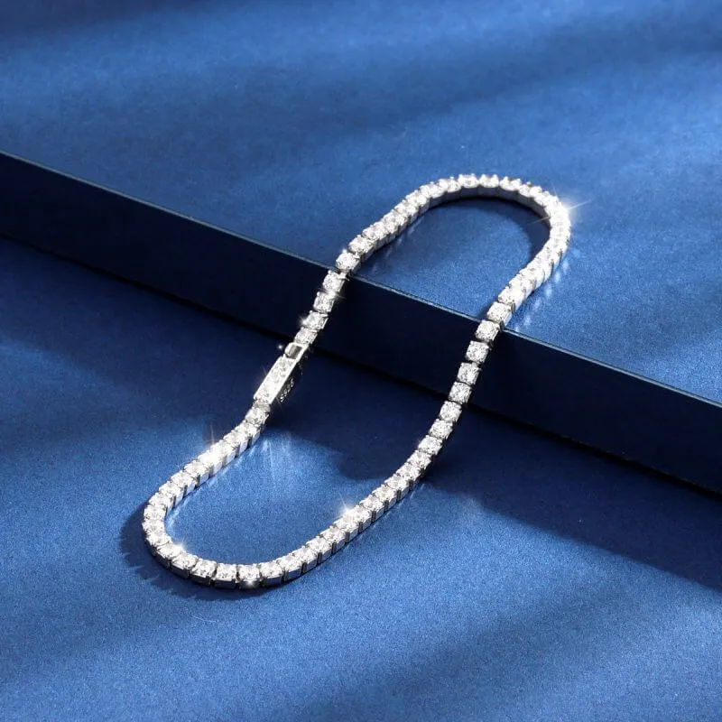S925 Sterling Silver 2mm CZ Claw Chain Roman Tennis Bracelet