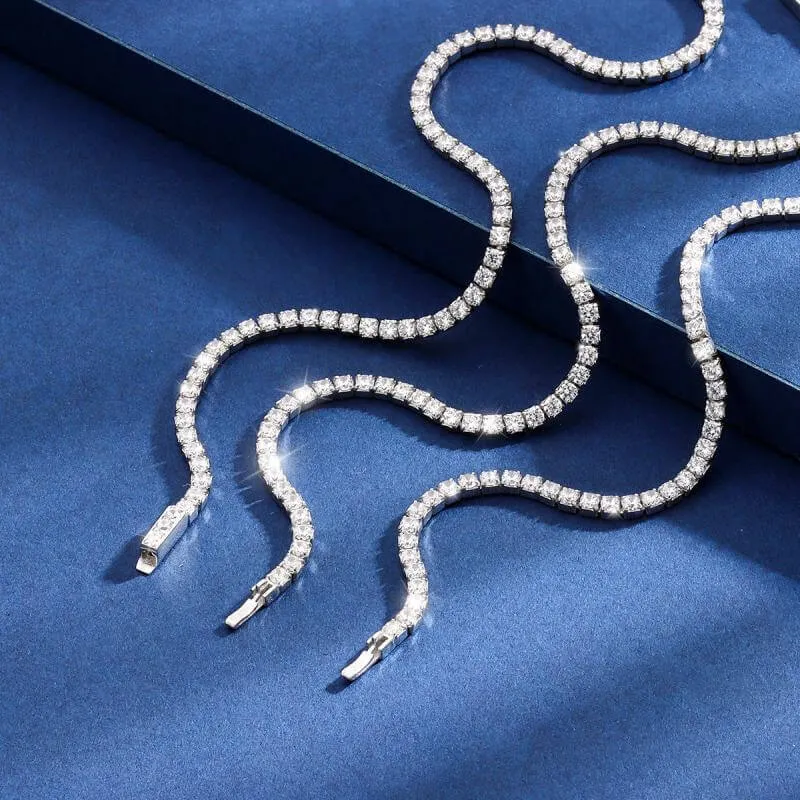 S925 Sterling Silver 2mm CZ Claw Chain Roman Tennis Bracelet