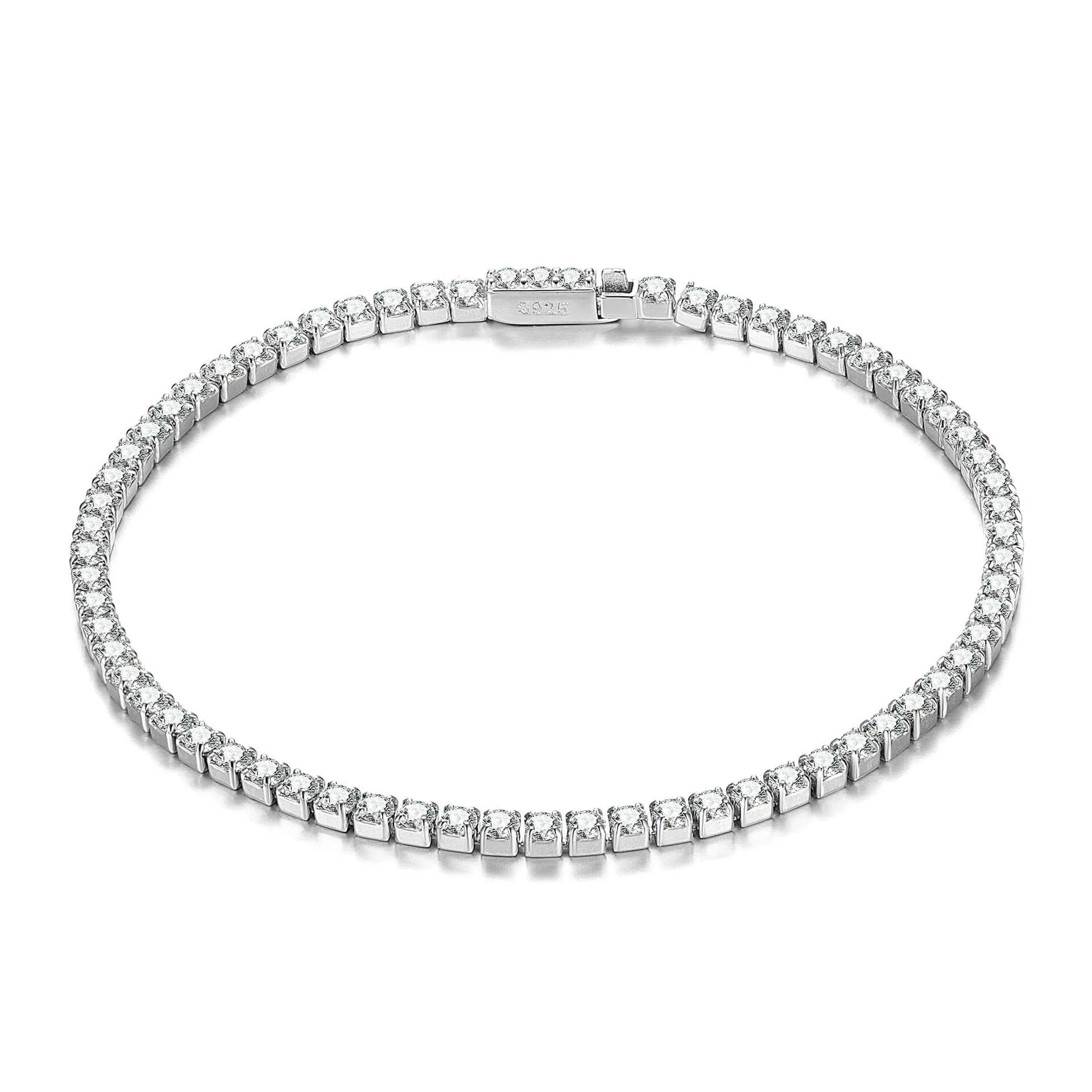 S925 Sterling Silver 2mm CZ Claw Chain Roman Tennis Bracelet