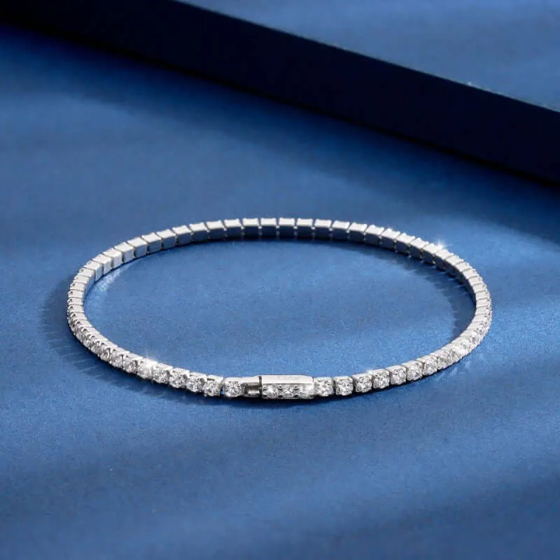 S925 Sterling Silver 2mm CZ Claw Chain Roman Tennis Bracelet