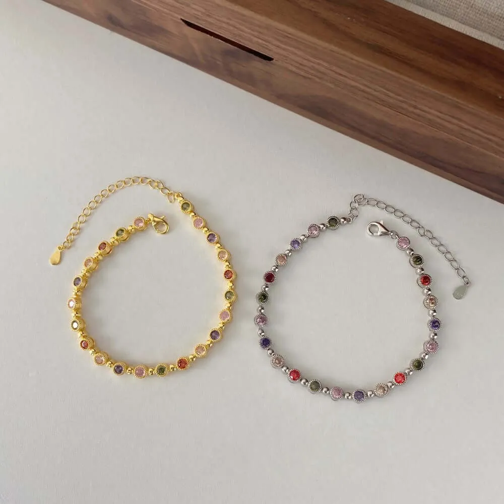 S925 Sterling Silver Rainbow Tennis Bracelet