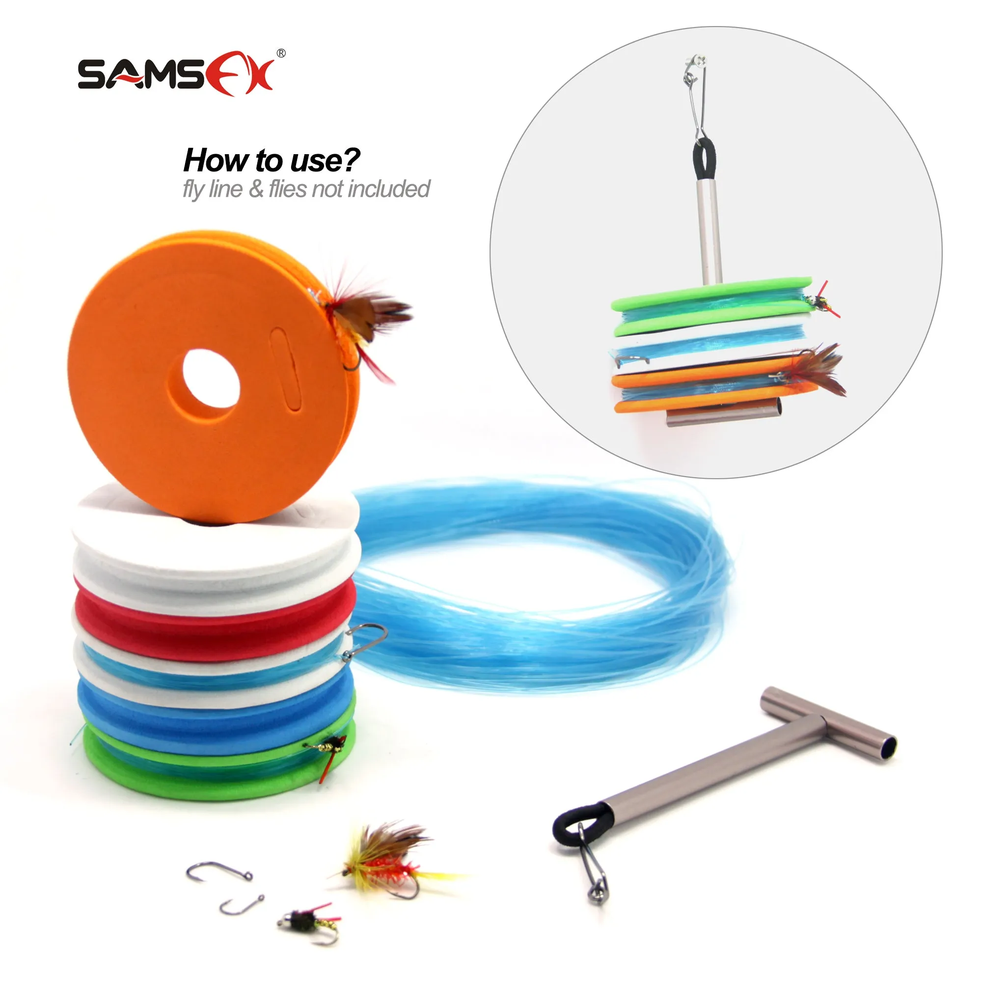SAMSFX Fly Fishing Horizontal Tippet Holder Stack Carrier & 6PCS Rigging Foams Combo