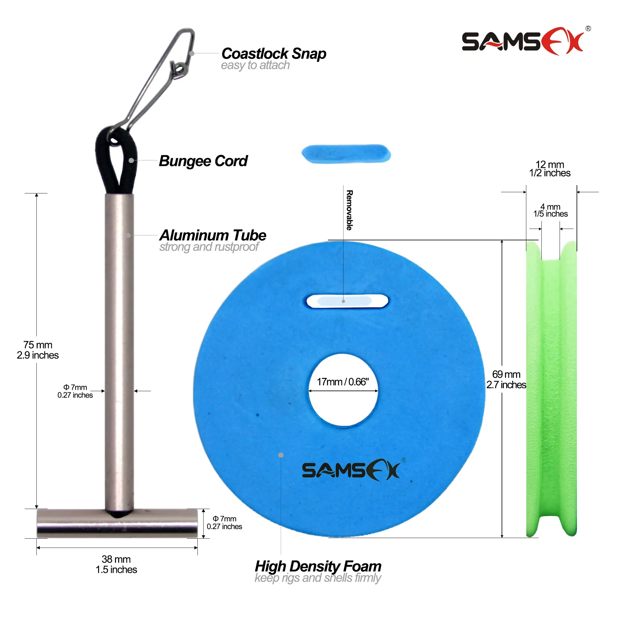 SAMSFX Fly Fishing Horizontal Tippet Holder Stack Carrier & 6PCS Rigging Foams Combo