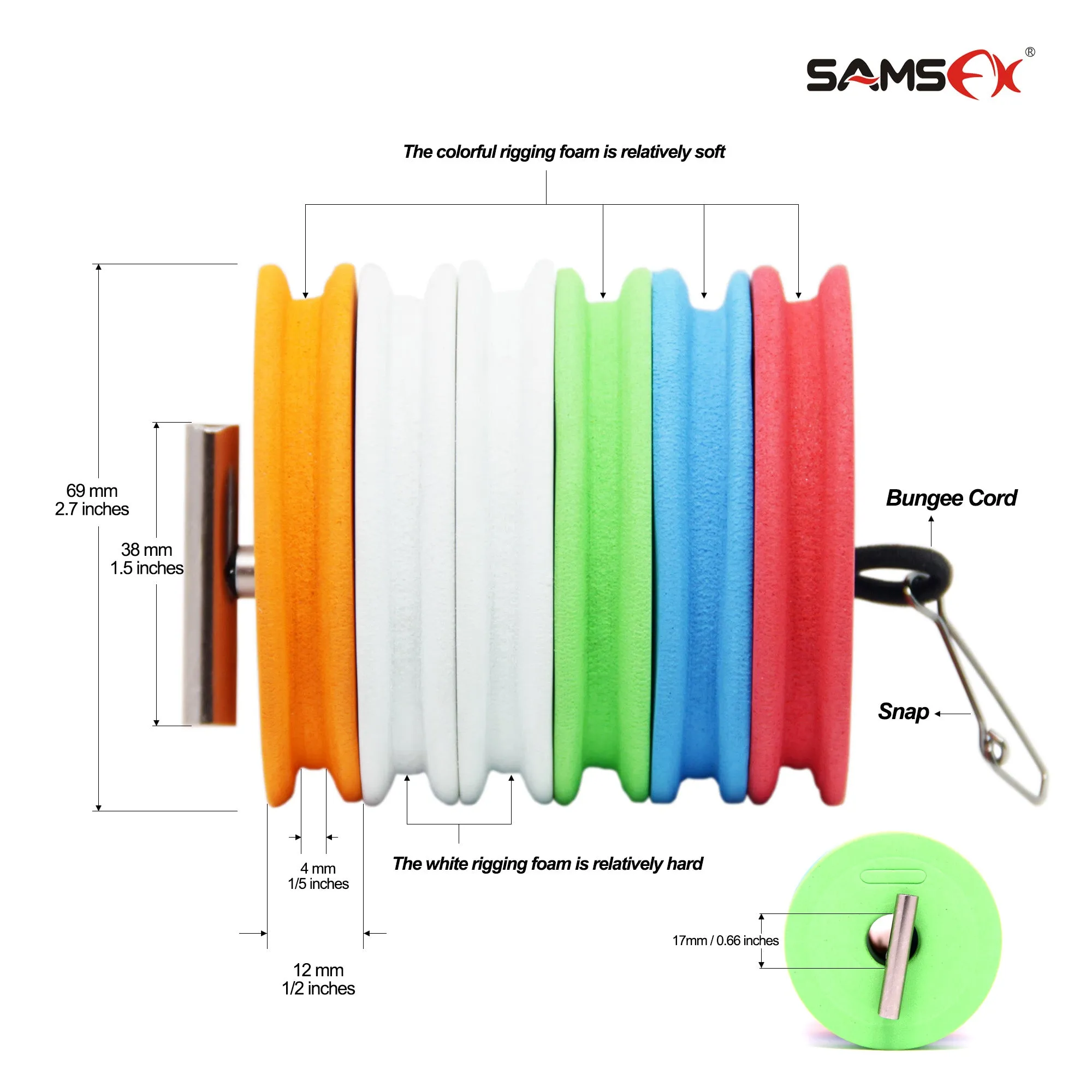 SAMSFX Fly Fishing Horizontal Tippet Holder Stack Carrier & 6PCS Rigging Foams Combo