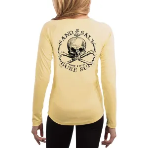 SAND.SALT.SURF.SUN. Black Skull Women's UPF 50  UV Sun Protection Performance Long Sleeve T-Shirt