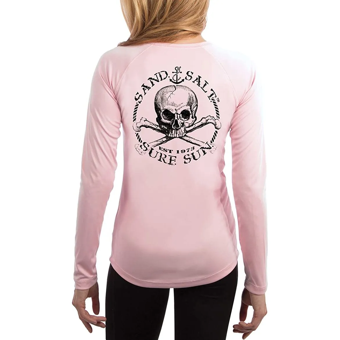 SAND.SALT.SURF.SUN. Black Skull Women's UPF 50  UV Sun Protection Performance Long Sleeve T-Shirt