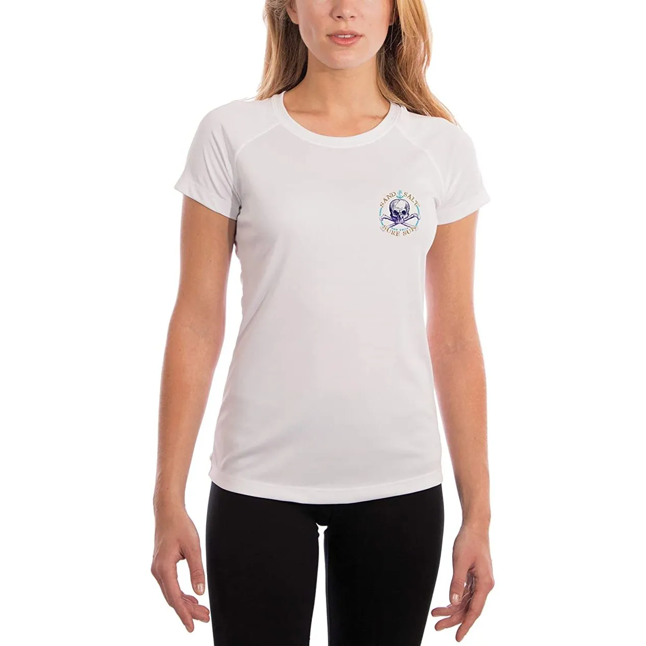 SAND.SALT.SURF.SUN. Blue Marlin Women's UPF 50  UV Sun Protection Performance Short Sleeve T-Shirt
