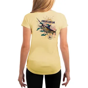 SAND.SALT.SURF.SUN. Blue Marlin Women's UPF 50  UV Sun Protection Performance Short Sleeve T-Shirt