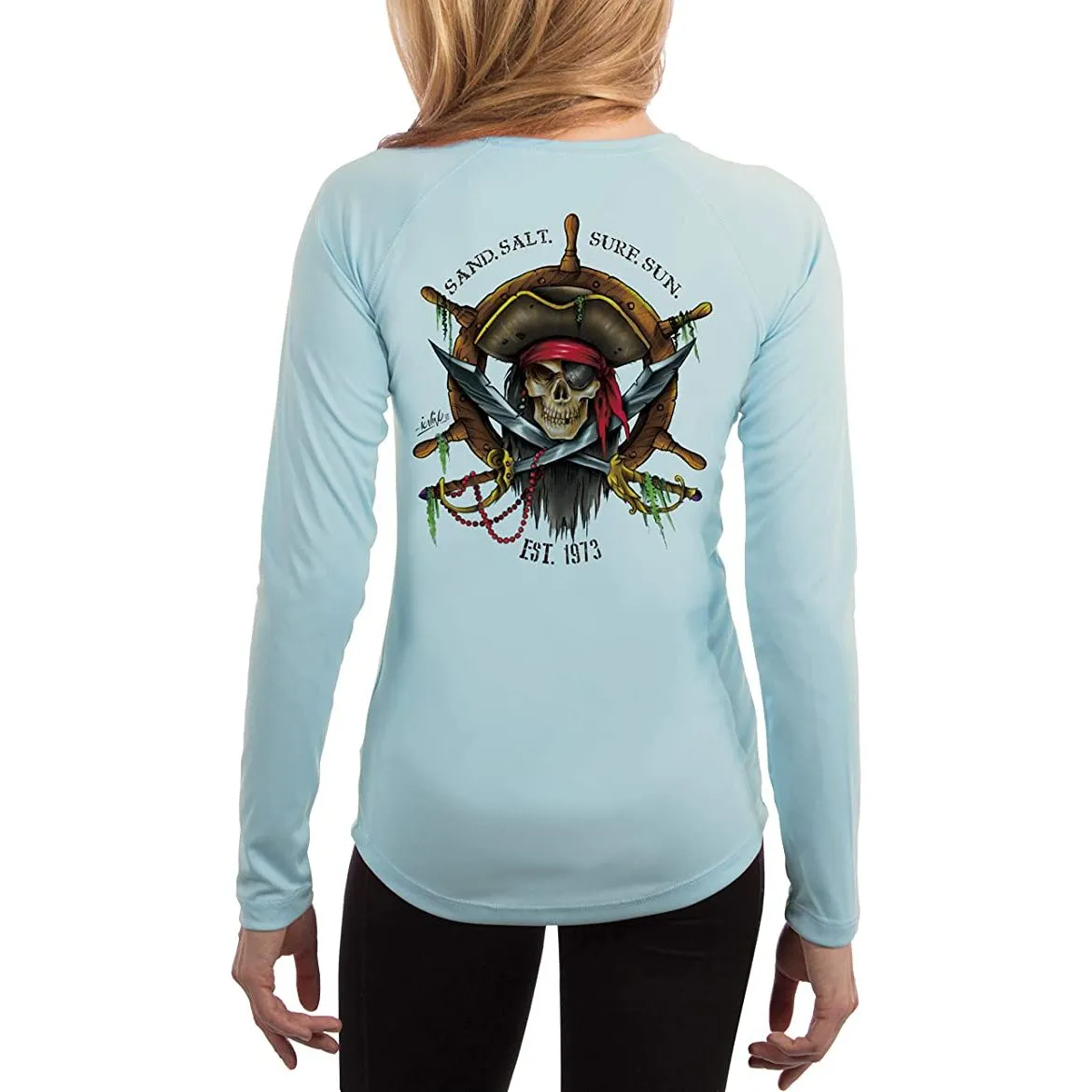 SAND.SALT.SURF.SUN. Captain Pirate Women's UPF 50  UV Sun Protection Performance Long Sleeve T-Shirt