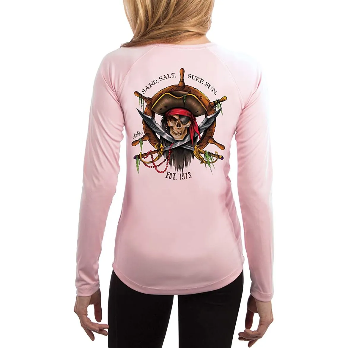 SAND.SALT.SURF.SUN. Captain Pirate Women's UPF 50  UV Sun Protection Performance Long Sleeve T-Shirt