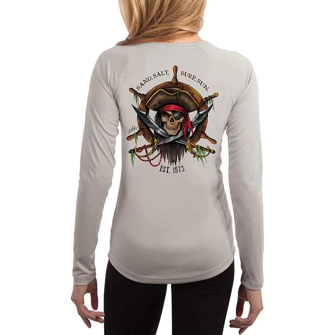 SAND.SALT.SURF.SUN. Captain Pirate Women's UPF 50  UV Sun Protection Performance Long Sleeve T-Shirt