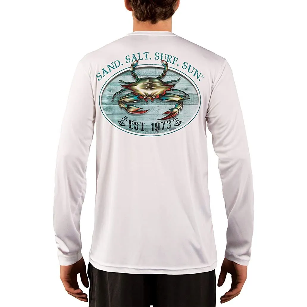 SAND.SALT.SURF.SUN. Crab Men's UPF 50  UV Sun Protection Performance Long Sleeve T-Shirt