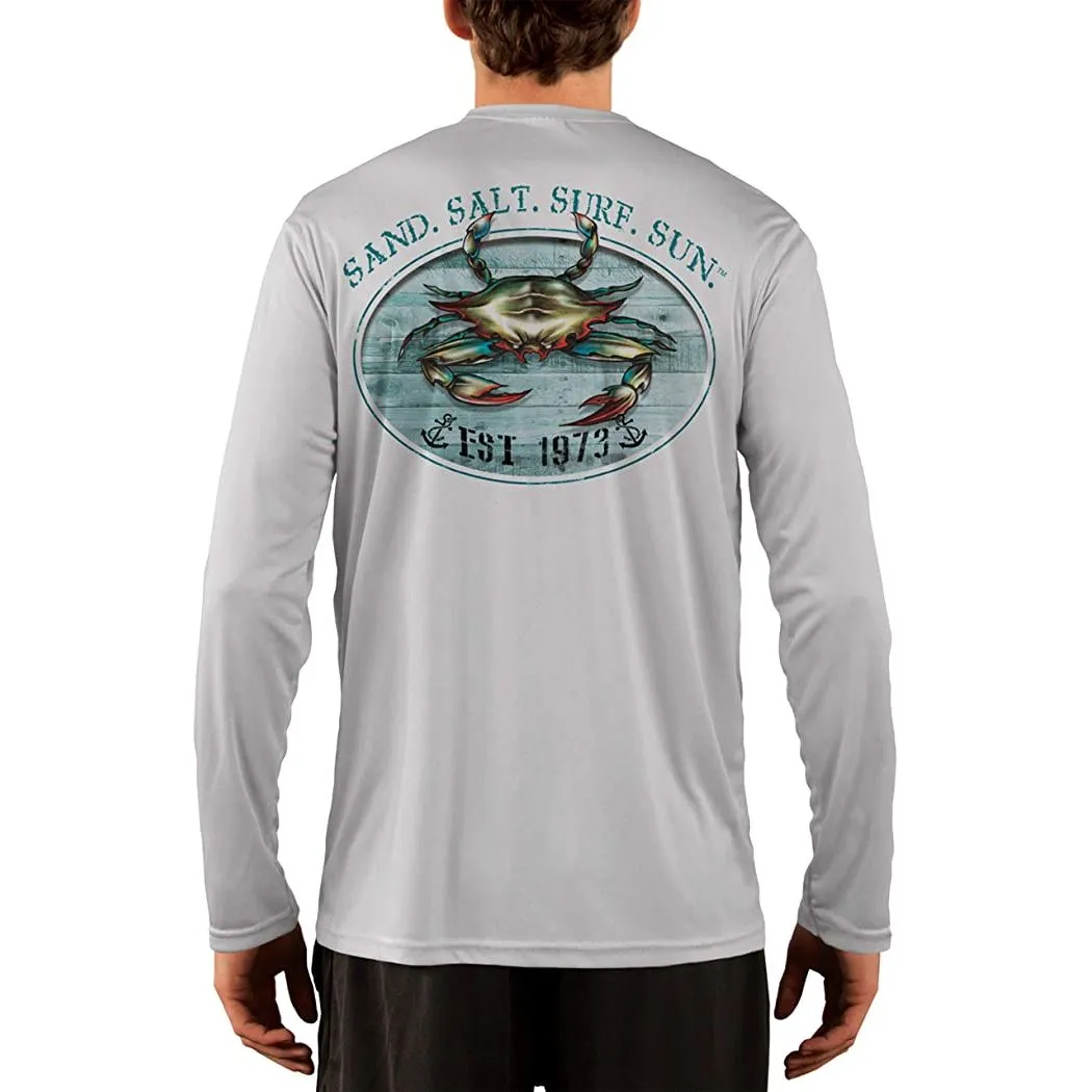 SAND.SALT.SURF.SUN. Crab Men's UPF 50  UV Sun Protection Performance Long Sleeve T-Shirt