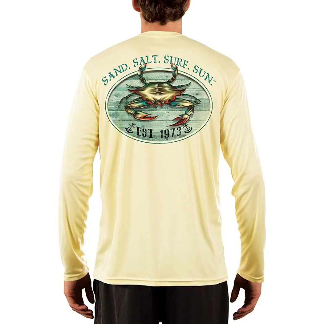 SAND.SALT.SURF.SUN. Crab Men's UPF 50  UV Sun Protection Performance Long Sleeve T-Shirt