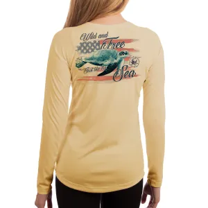 SAND.SALT.SURF.SUN. Flag Turtle Women's UPF 50  UV Sun Protection Performance Long Sleeve T-Shirt