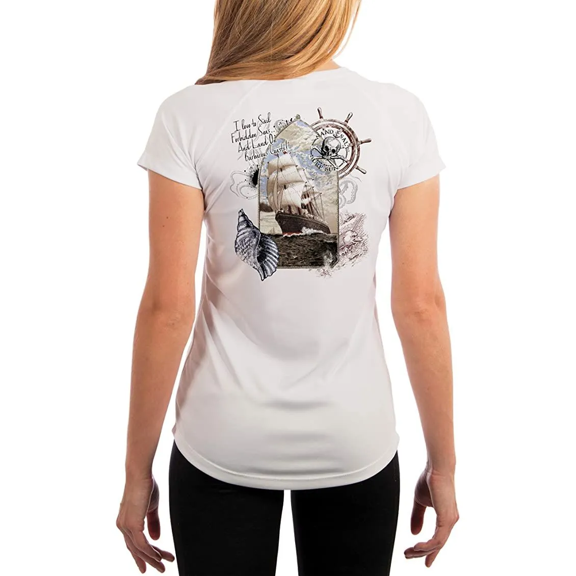 SAND.SALT.SURF.SUN. Forbidden Ship Women's UPF 50  UV Sun Protection Performance Short Sleeve T-Shirt