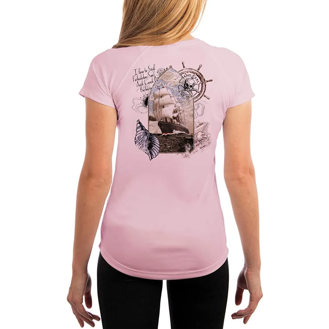 SAND.SALT.SURF.SUN. Forbidden Ship Women's UPF 50  UV Sun Protection Performance Short Sleeve T-Shirt