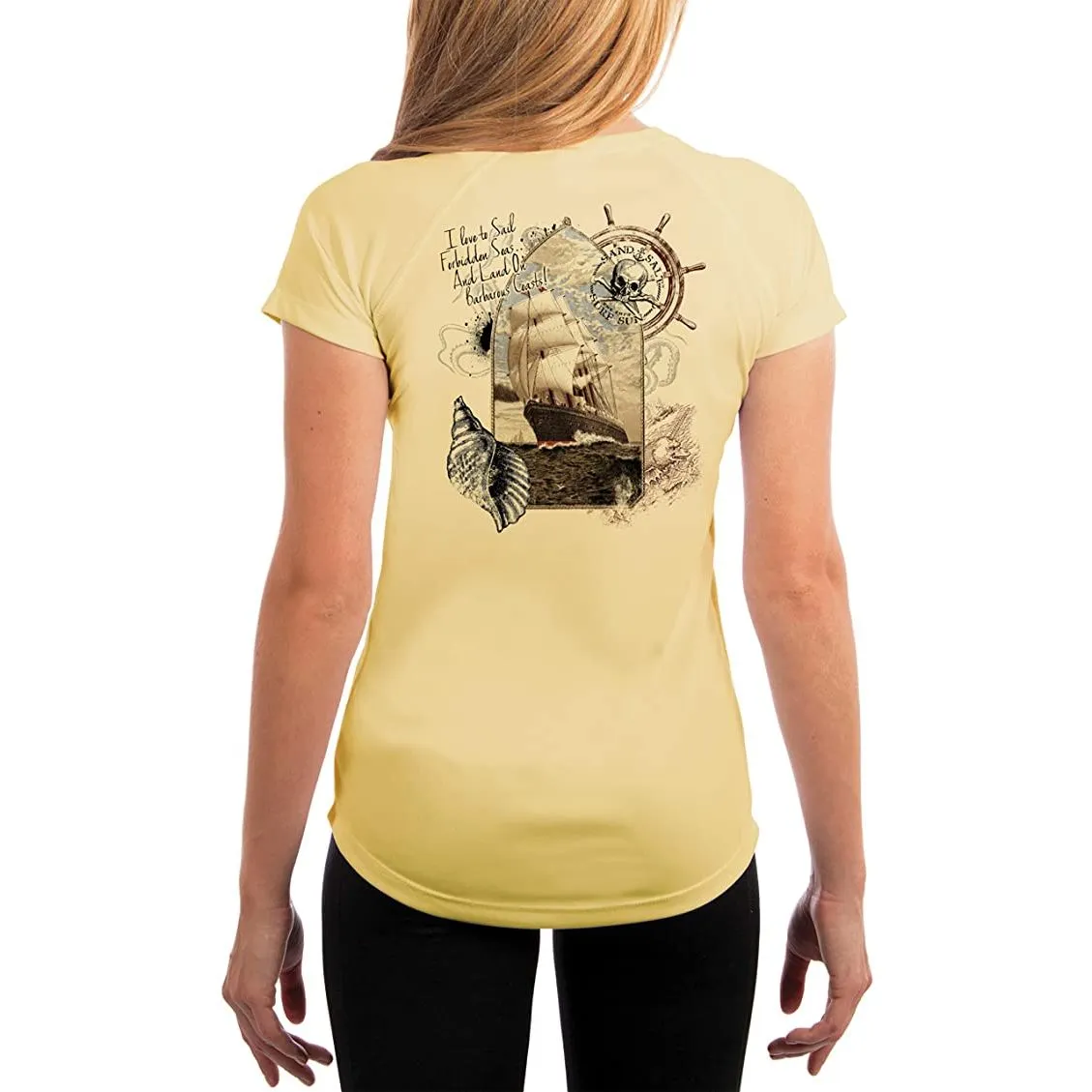SAND.SALT.SURF.SUN. Forbidden Ship Women's UPF 50  UV Sun Protection Performance Short Sleeve T-Shirt