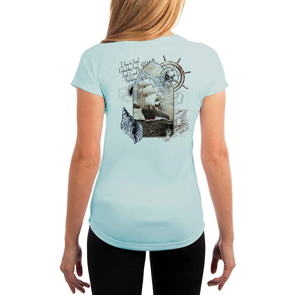 SAND.SALT.SURF.SUN. Forbidden Ship Women's UPF 50  UV Sun Protection Performance Short Sleeve T-Shirt