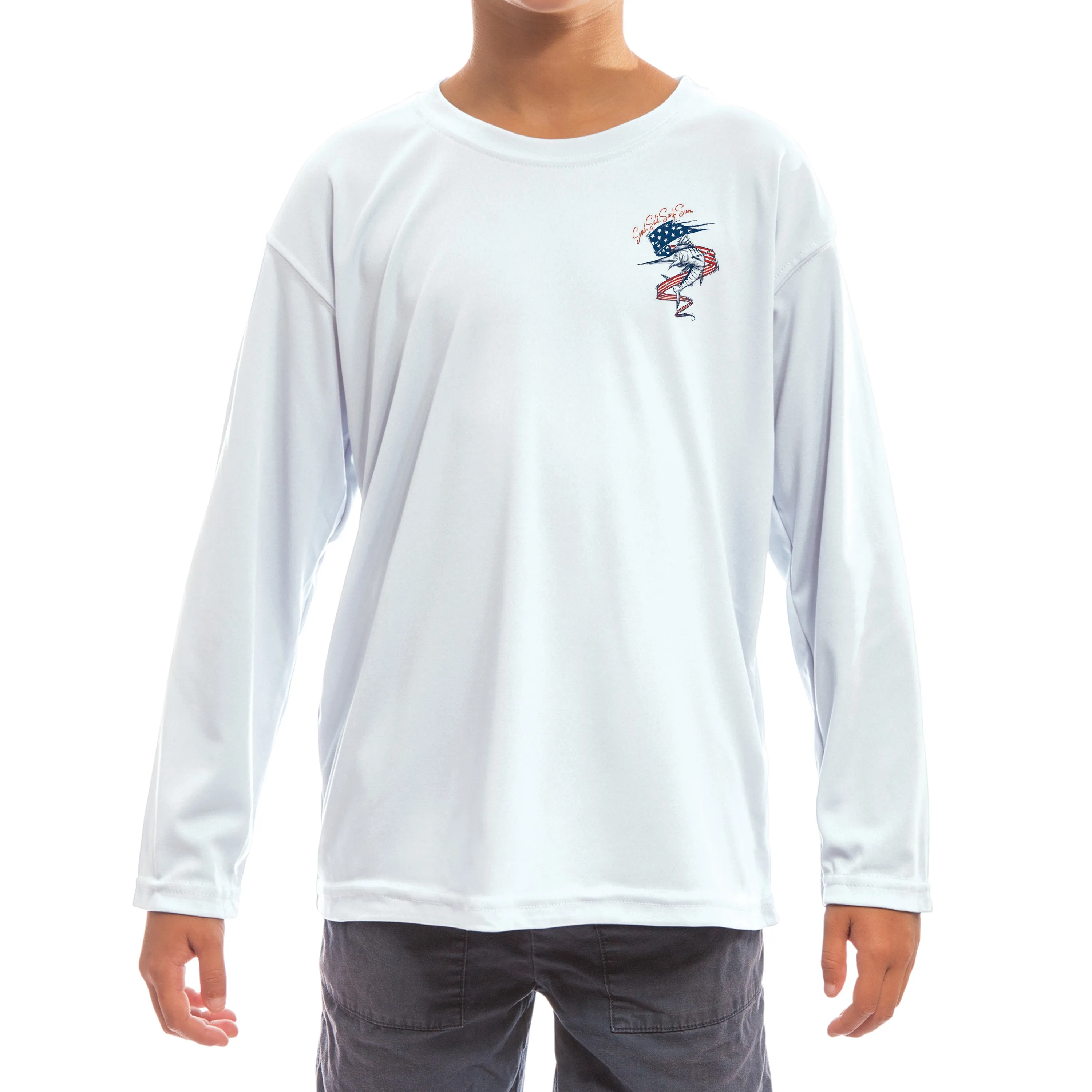 SAND.SALT.SURF.SUN. Marlin Flag Youth UPF 50  UV Sun Protection Performance Long Sleeve T-Shirt