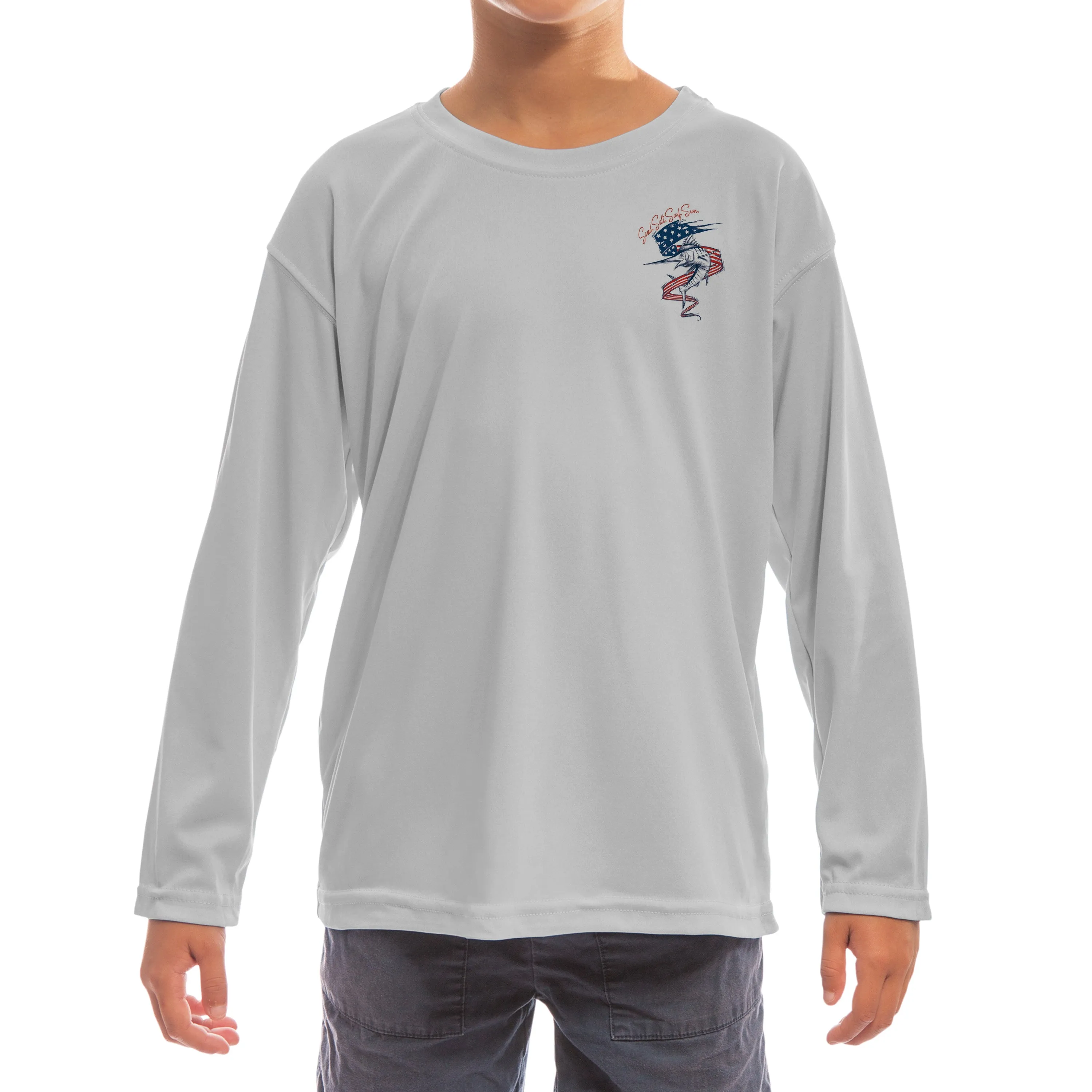 SAND.SALT.SURF.SUN. Marlin Flag Youth UPF 50  UV Sun Protection Performance Long Sleeve T-Shirt