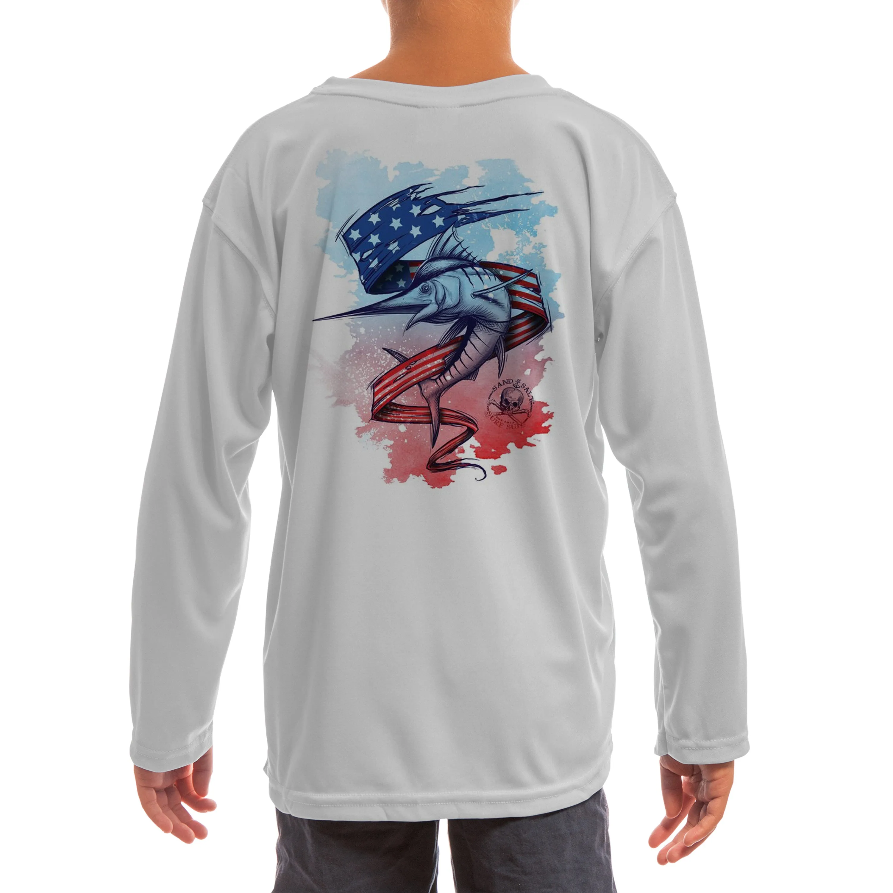SAND.SALT.SURF.SUN. Marlin Flag Youth UPF 50  UV Sun Protection Performance Long Sleeve T-Shirt