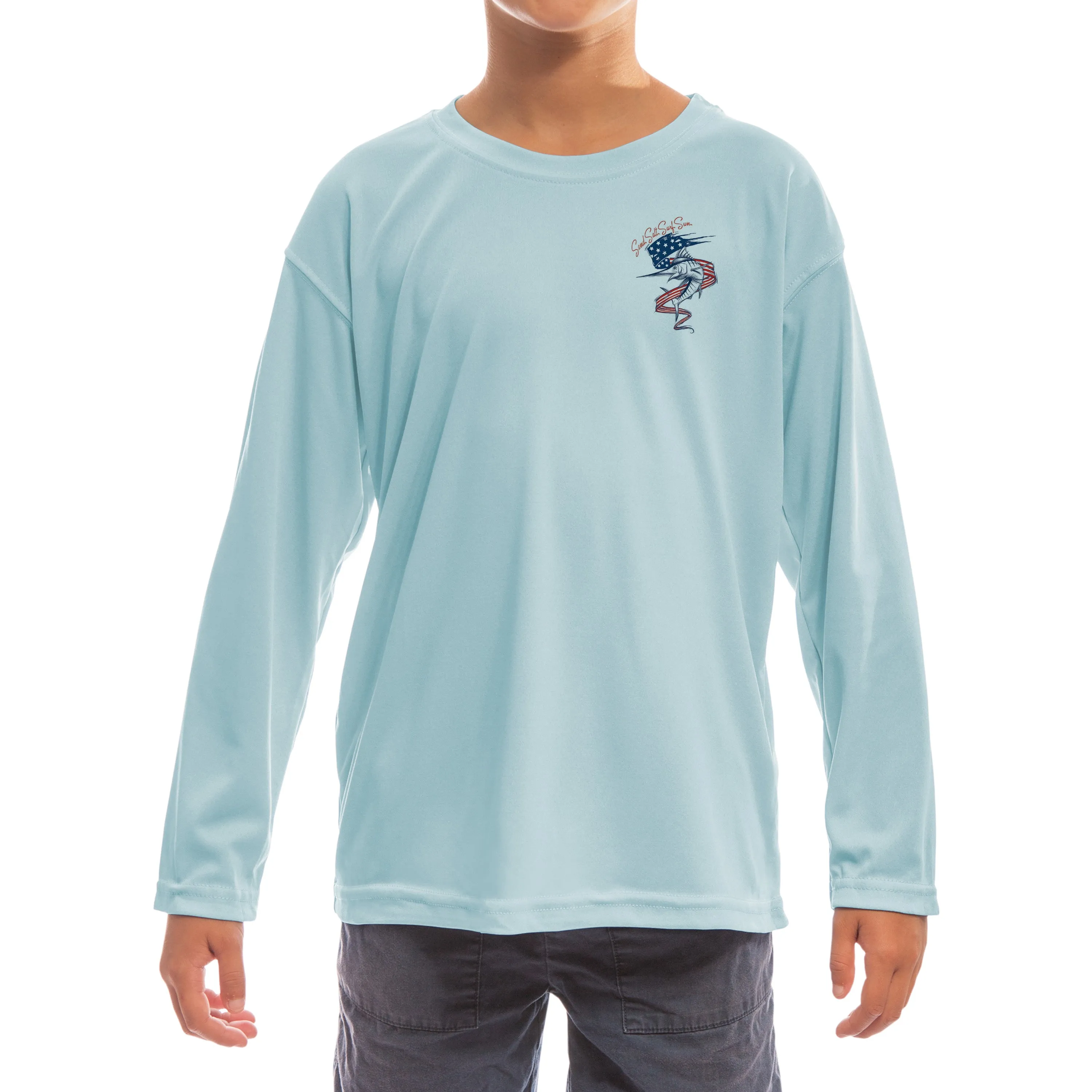 SAND.SALT.SURF.SUN. Marlin Flag Youth UPF 50  UV Sun Protection Performance Long Sleeve T-Shirt