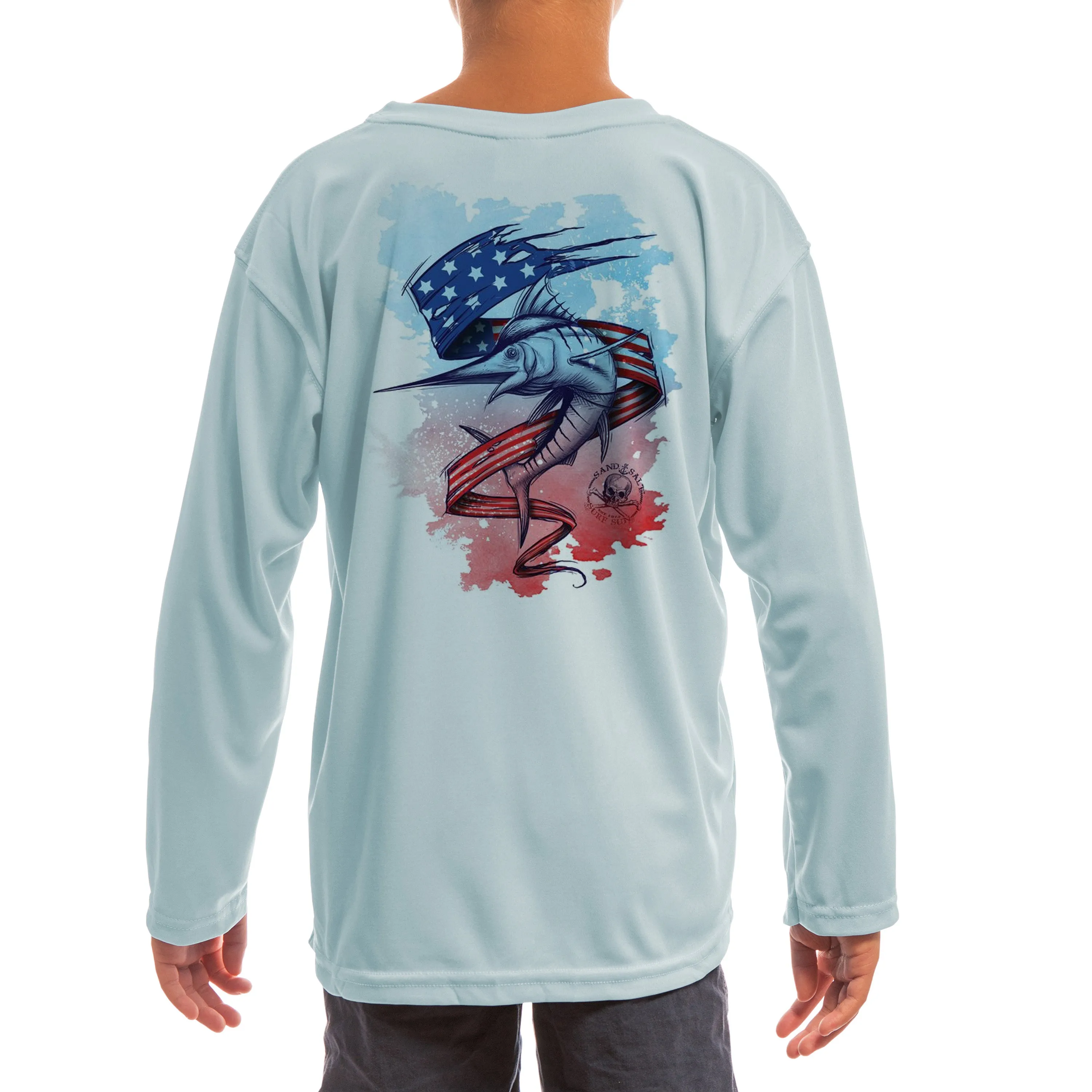 SAND.SALT.SURF.SUN. Marlin Flag Youth UPF 50  UV Sun Protection Performance Long Sleeve T-Shirt