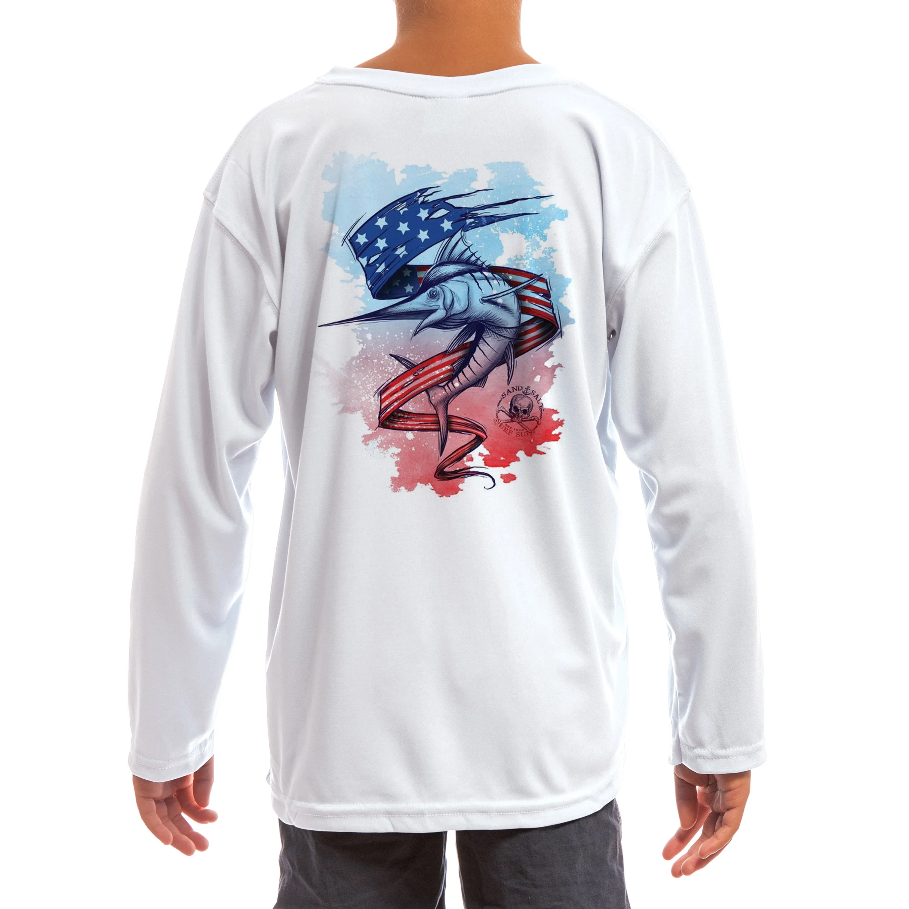 SAND.SALT.SURF.SUN. Marlin Flag Youth UPF 50  UV Sun Protection Performance Long Sleeve T-Shirt