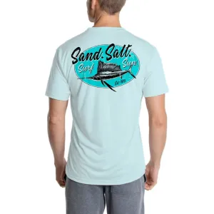SAND.SALT.SURF.SUN. Marlin Logo Men's UPF 50  UV Sun Protection Performance Short Sleeve T-Shirt