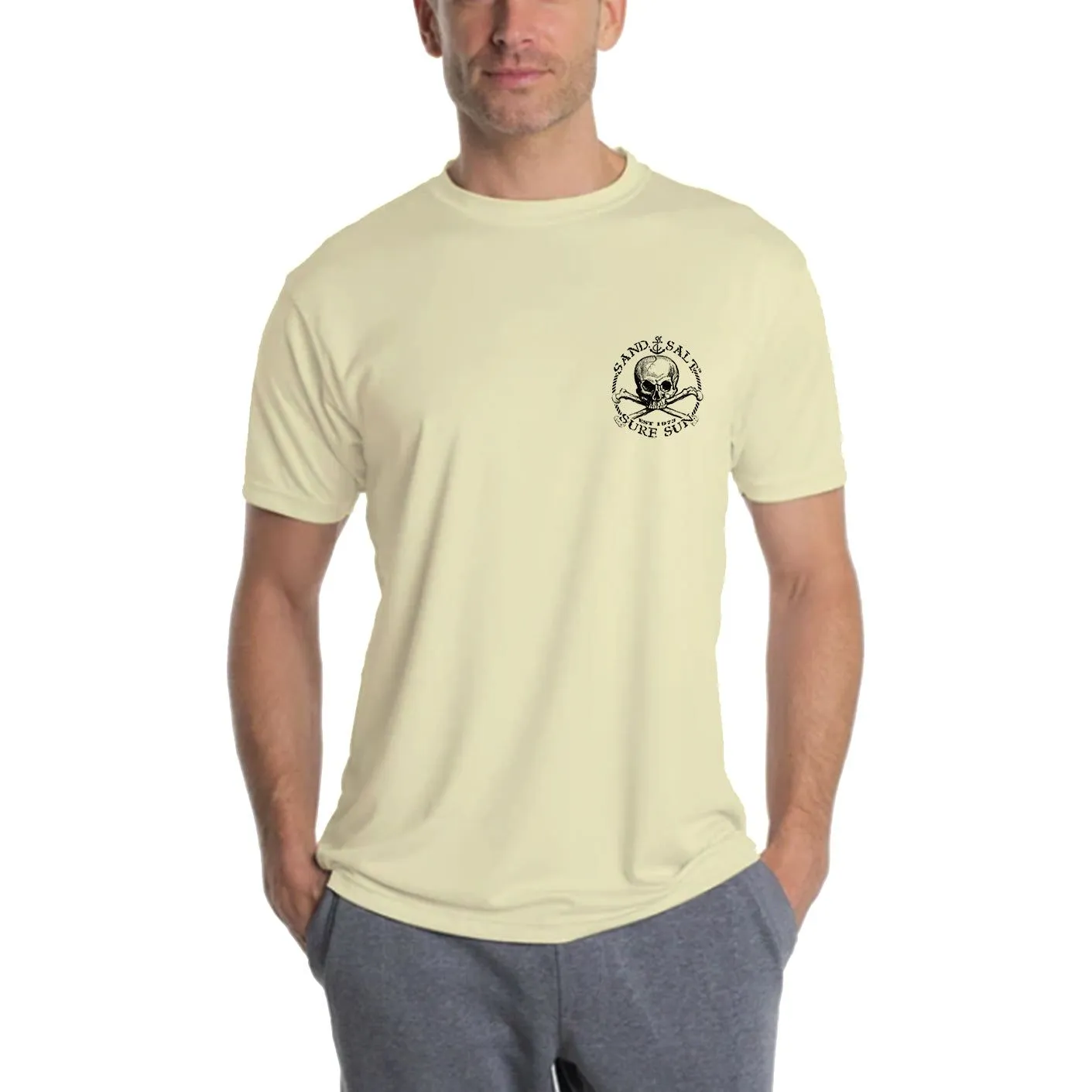 SAND.SALT.SURF.SUN. Marlin Logo Men's UPF 50  UV Sun Protection Performance Short Sleeve T-Shirt