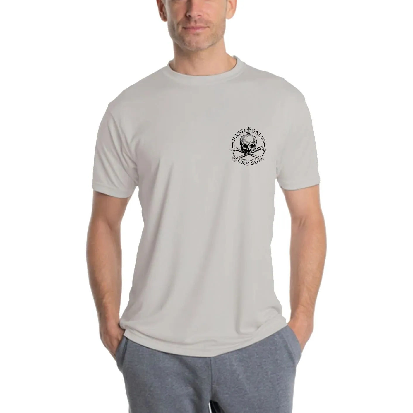 SAND.SALT.SURF.SUN. Marlin Logo Men's UPF 50  UV Sun Protection Performance Short Sleeve T-Shirt