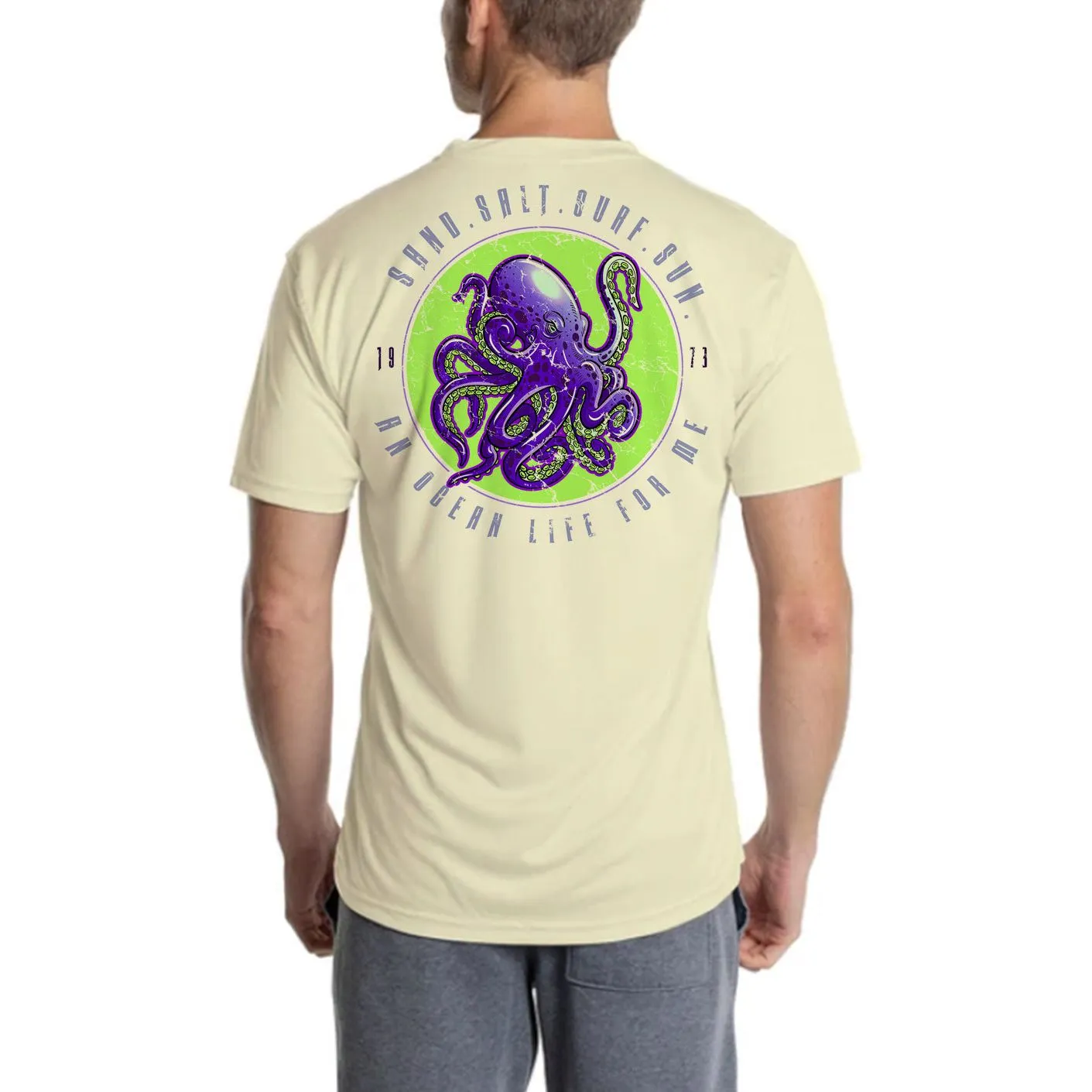 SAND.SALT.SURF.SUN. Octopus Men's UPF 50  UV Sun Protection Performance Short Sleeve T-Shirt