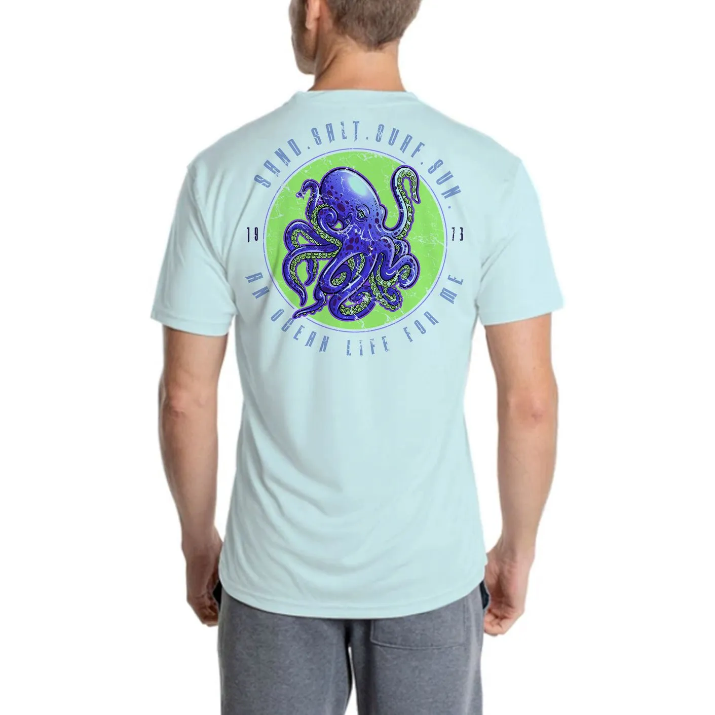 SAND.SALT.SURF.SUN. Octopus Men's UPF 50  UV Sun Protection Performance Short Sleeve T-Shirt