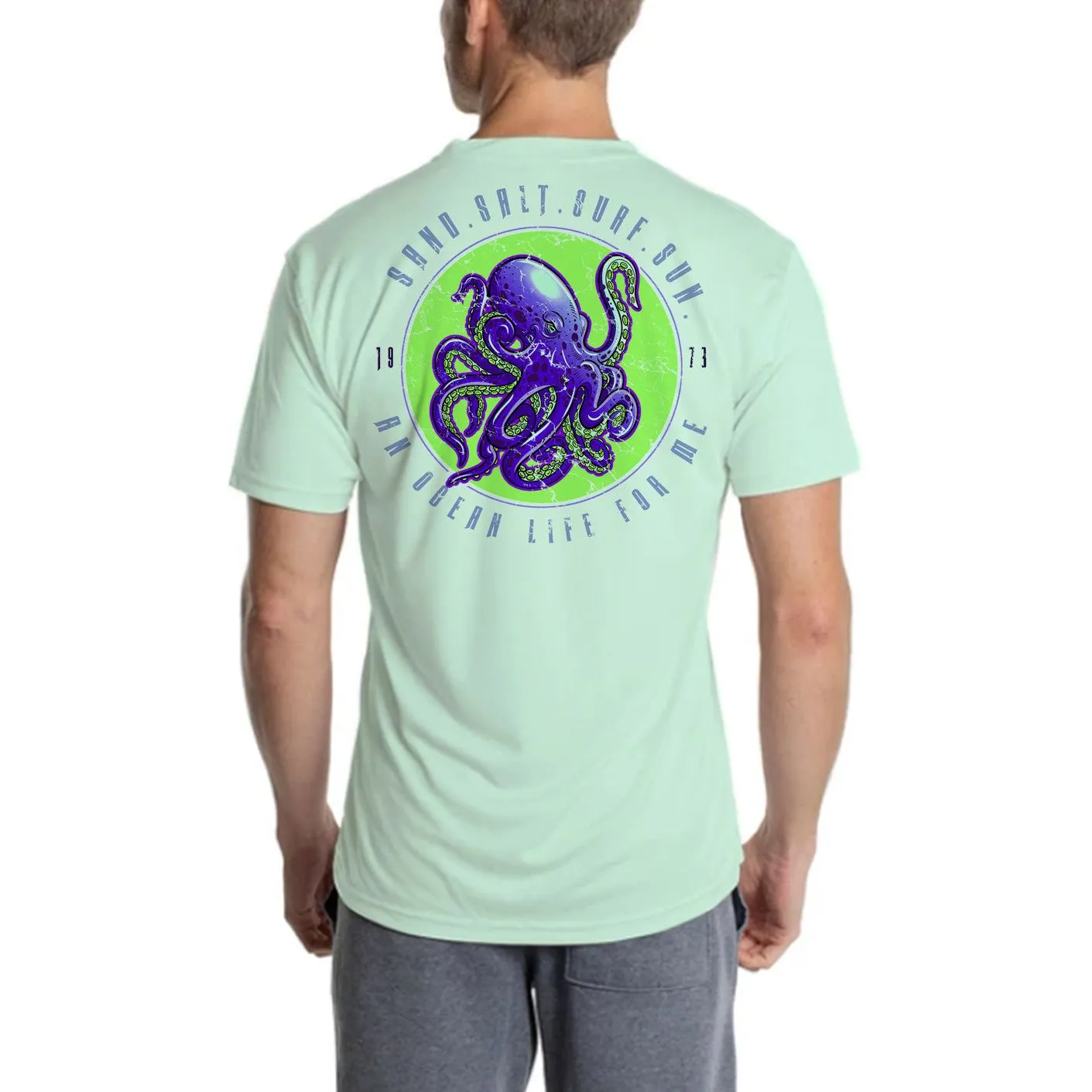 SAND.SALT.SURF.SUN. Octopus Men's UPF 50  UV Sun Protection Performance Short Sleeve T-Shirt
