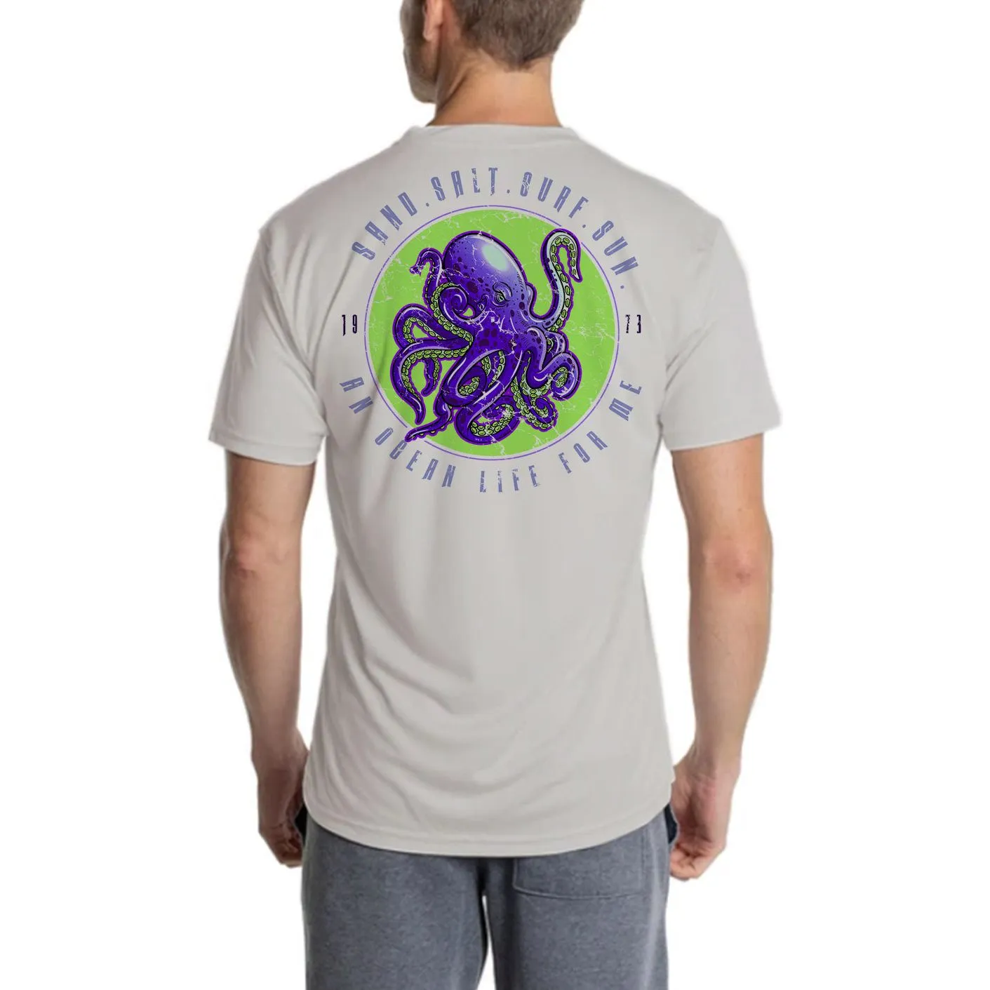 SAND.SALT.SURF.SUN. Octopus Men's UPF 50  UV Sun Protection Performance Short Sleeve T-Shirt