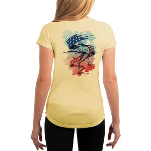 SAND.SALT.SURF.SUN. Sailing Marlin Flag Women's UPF 50  UV Sun Protection Performance Short Sleeve T-Shirt