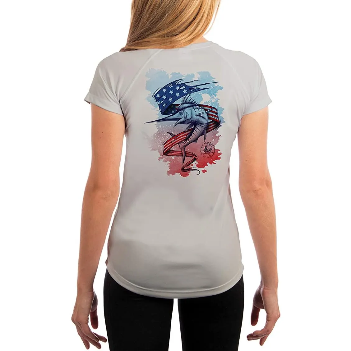 SAND.SALT.SURF.SUN. Sailing Marlin Flag Women's UPF 50  UV Sun Protection Performance Short Sleeve T-Shirt